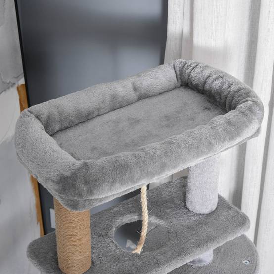 Arbre à Chat 120 cm Gris Tour pour Chats avec Niche Hamac et Poteaux en Jute - ComfortXL Outdoor Living - Image 10
