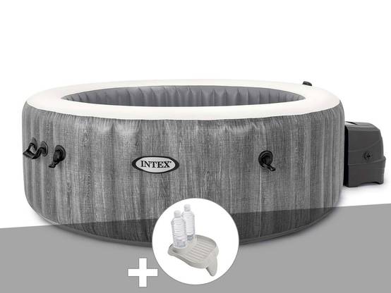 Kit spa gonflable Intex PureSpa Baltik rond Bulles 4 places + Porte-verre