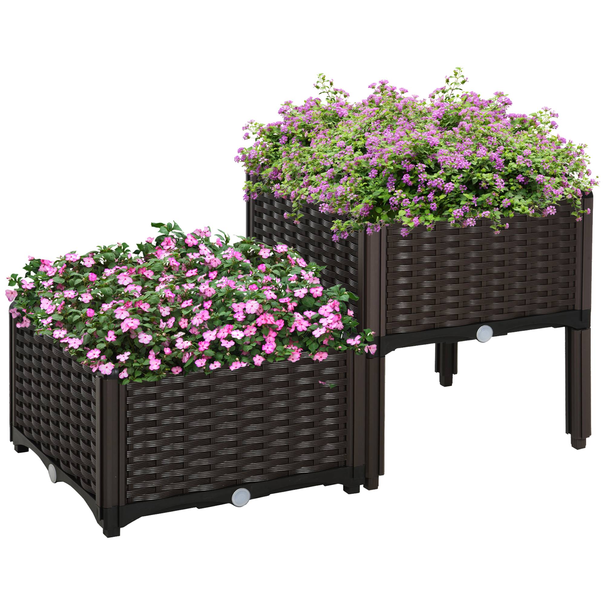 PANGIVO - Jardinière sur pieds plastique aspect rotin marron 40 x 40 x 44 cm - PANGIVO