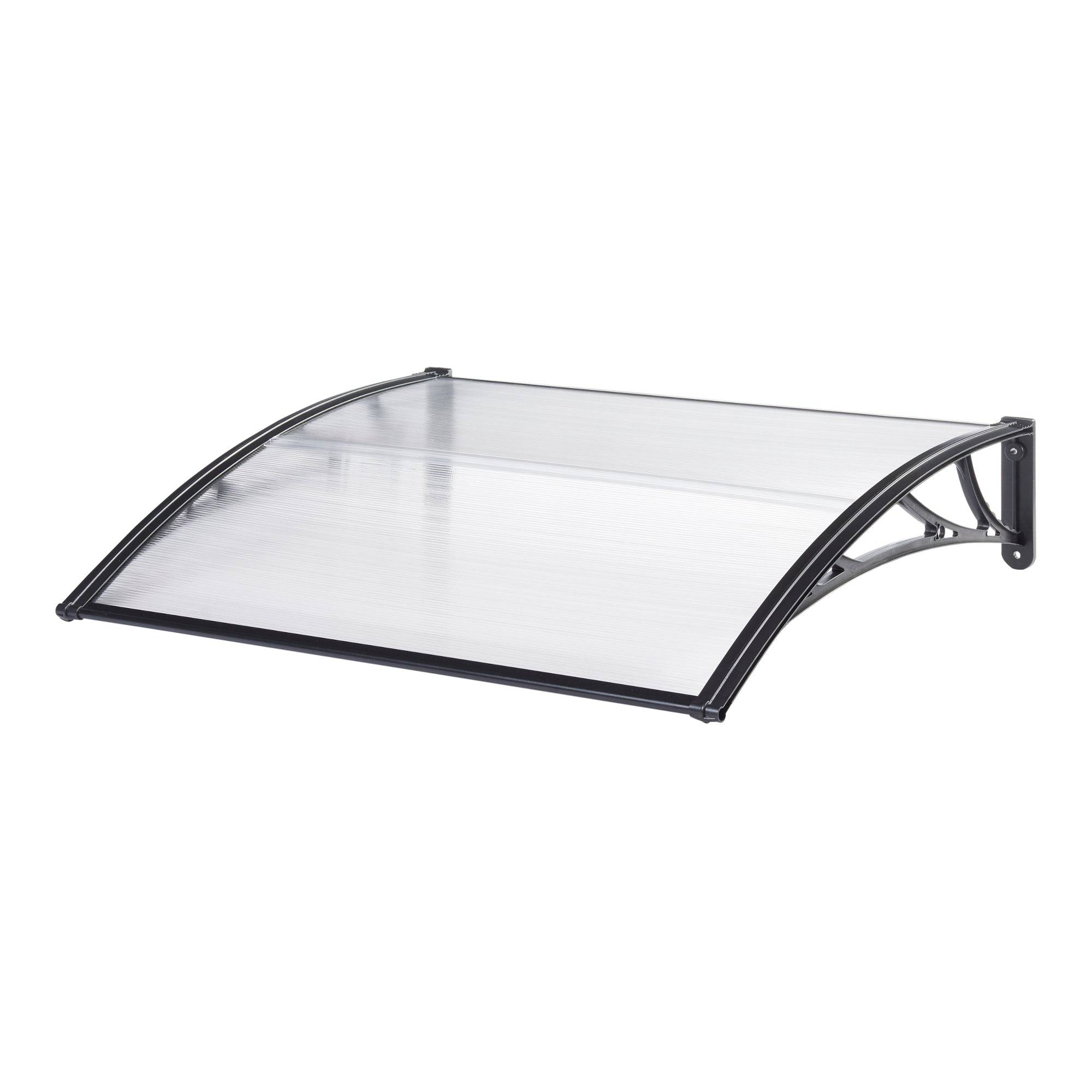 Helloshop26 - Auvent de porte d'entrée design marquise d'accueil résistante aux intempéries 120 x 80 cm noir transparent - Imagen 1
