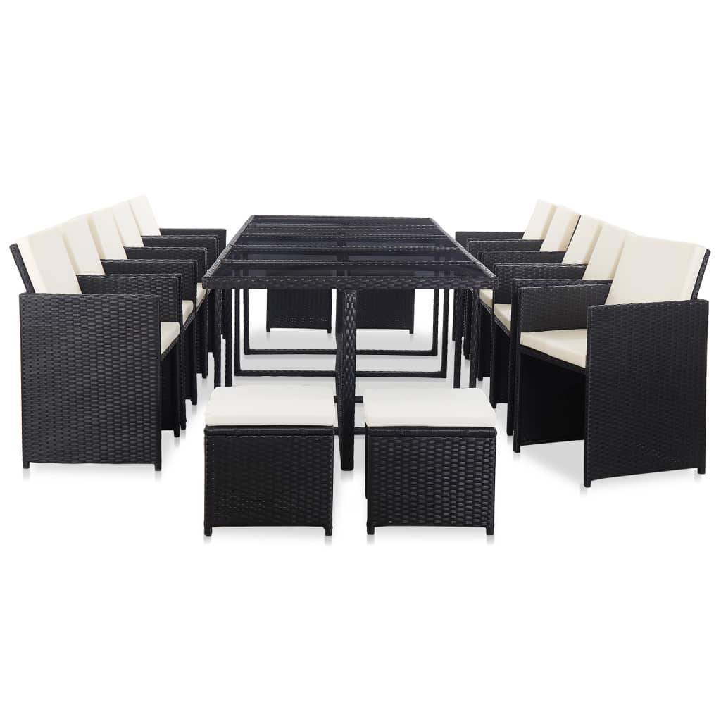 Helloshop26 - Salon de jardin meuble d'extérieur ensemble de mobilier 15 pièces avec coussins résine tressée noir - Imagen 1