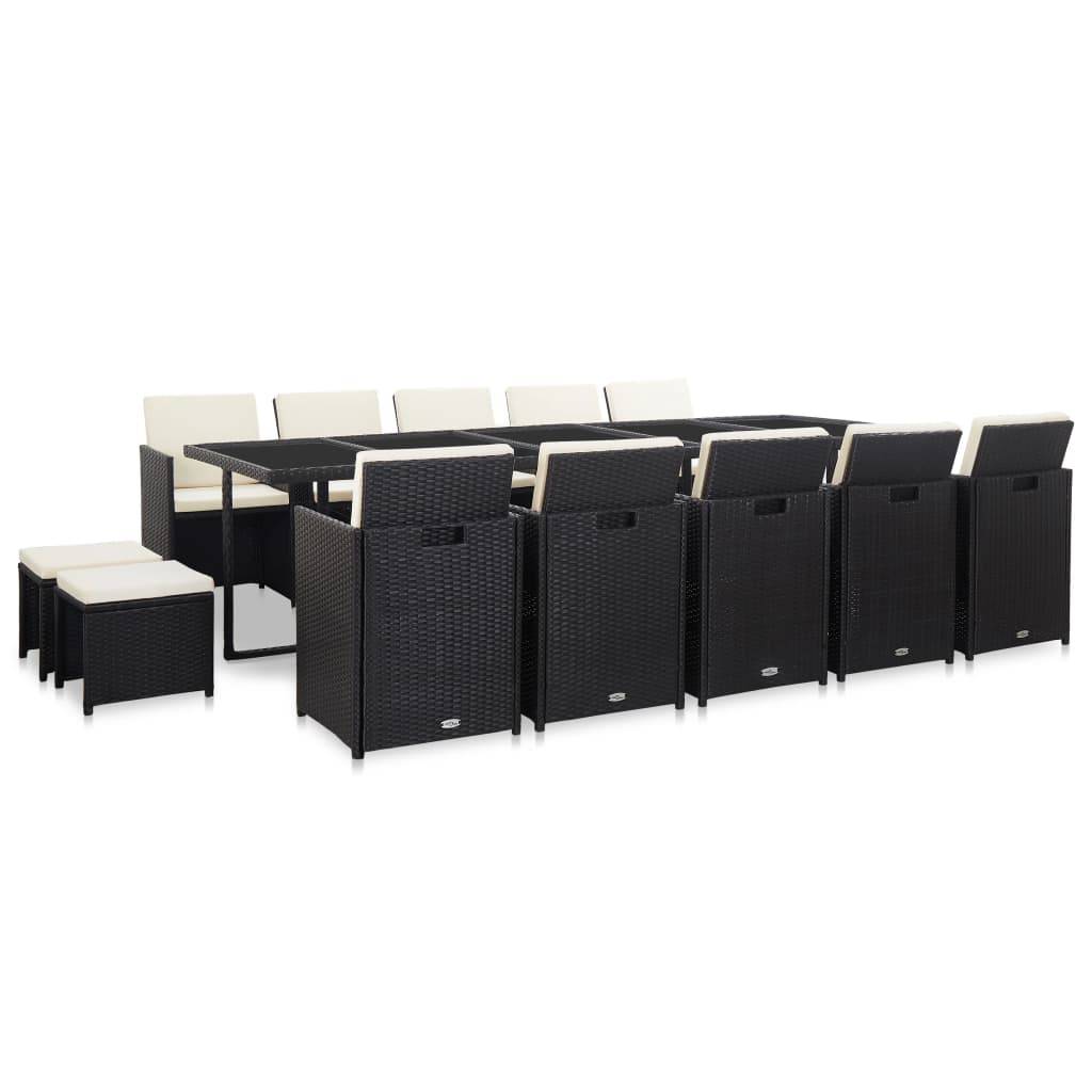 Helloshop26 - Salon de jardin meuble d'extérieur ensemble de mobilier 15 pièces avec coussins résine tressée noir - Imagen 2