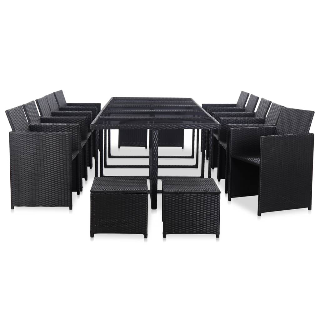 Helloshop26 - Salon de jardin meuble d'extérieur ensemble de mobilier 15 pièces avec coussins résine tressée noir - Imagen 3