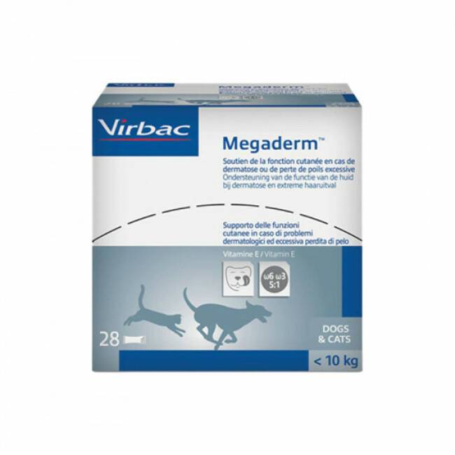 Megaderm Soutien de la fonction cutanée pour chiens et chats Petits chiens et chats 28 Sachets de 4 ml