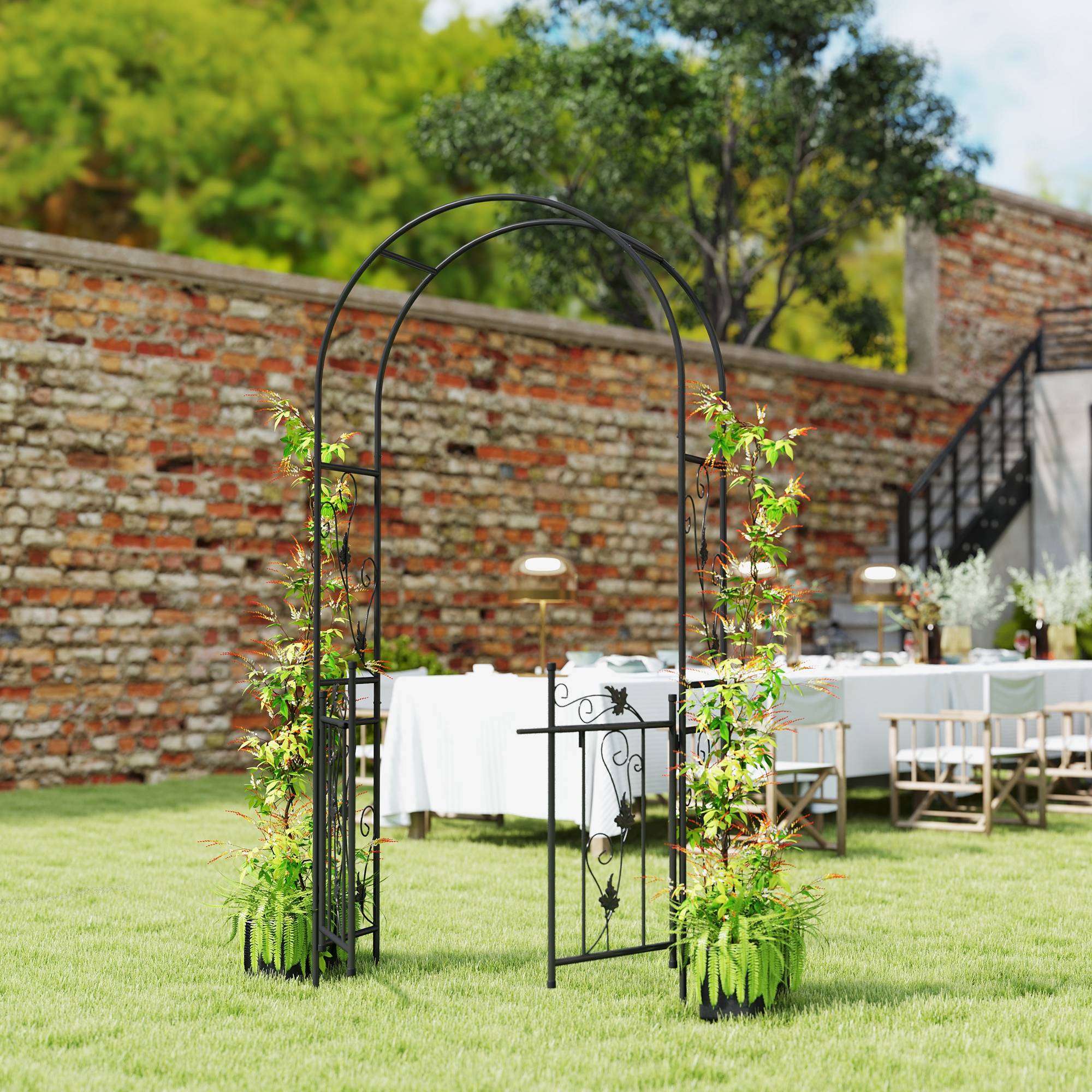 Arche Jardin Acier Double Porte Plantes Grimpantes Entrée Décorative 107x217cm Noir - ComfortXL Outdoor Living - Image 10