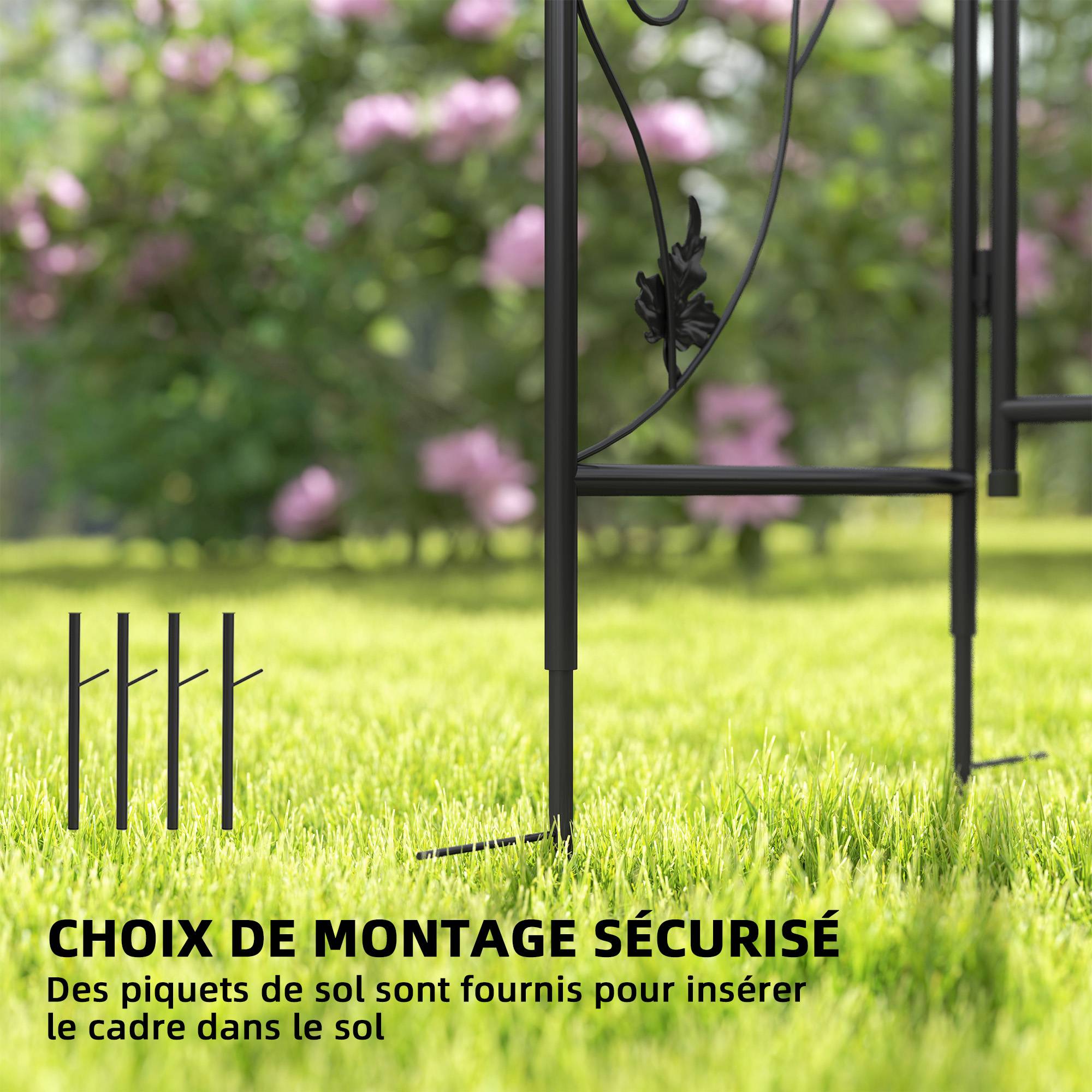Arche Jardin Acier Double Porte Plantes Grimpantes Entrée Décorative 107x217cm Noir - ComfortXL Outdoor Living - Image 8