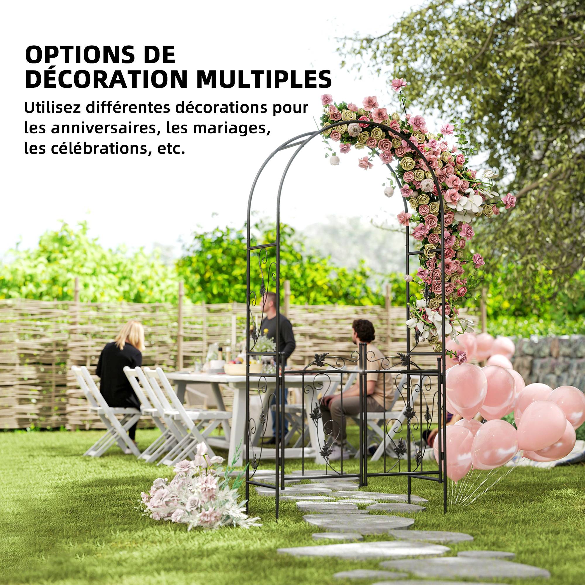 Arche Jardin Acier Double Porte Plantes Grimpantes Entrée Décorative 107x217cm Noir - ComfortXL Outdoor Living - Image 9