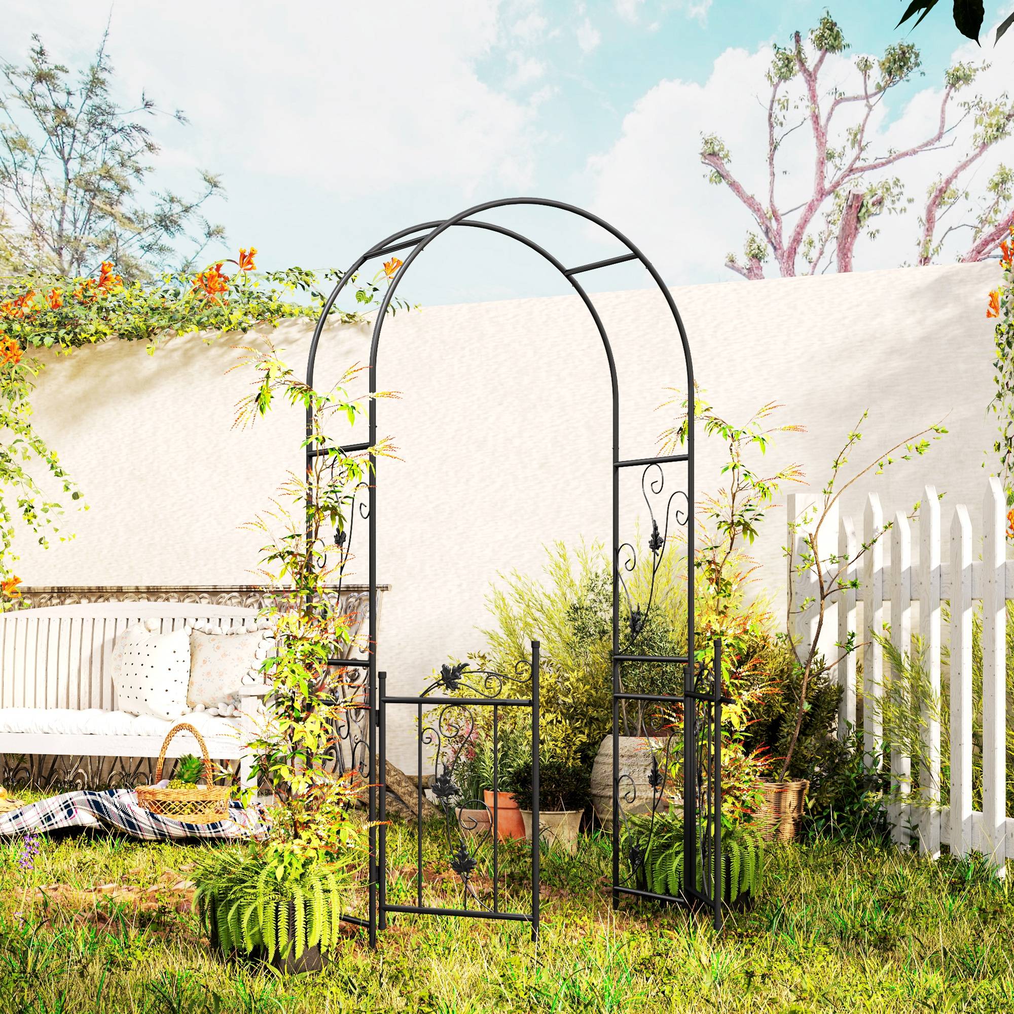 Arche Jardin Acier Double Porte Plantes Grimpantes Entrée Décorative 107x217cm Noir - ComfortXL Outdoor Living - Image 4