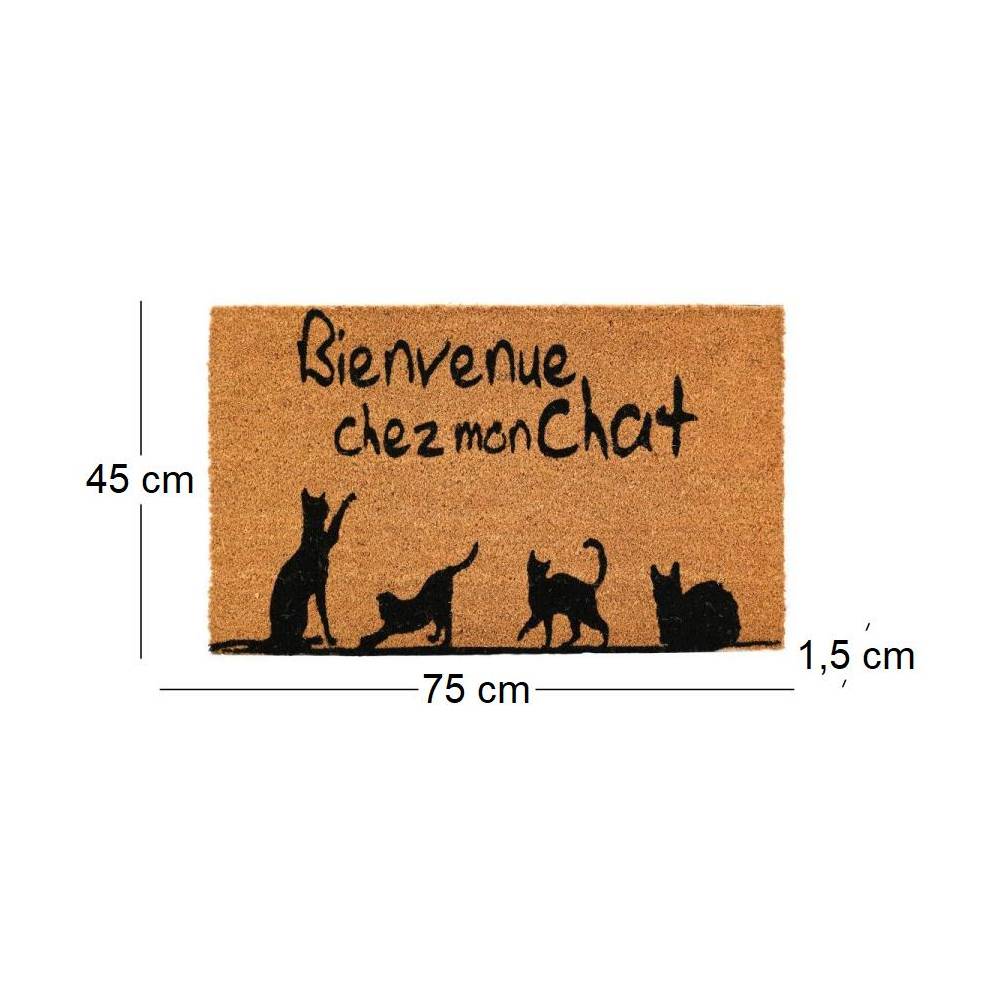 Aubry Gaspard - Paillasson coco intérieur extérieur 75 x 45 cm Bienvenue chez mon chat - Imagen 3