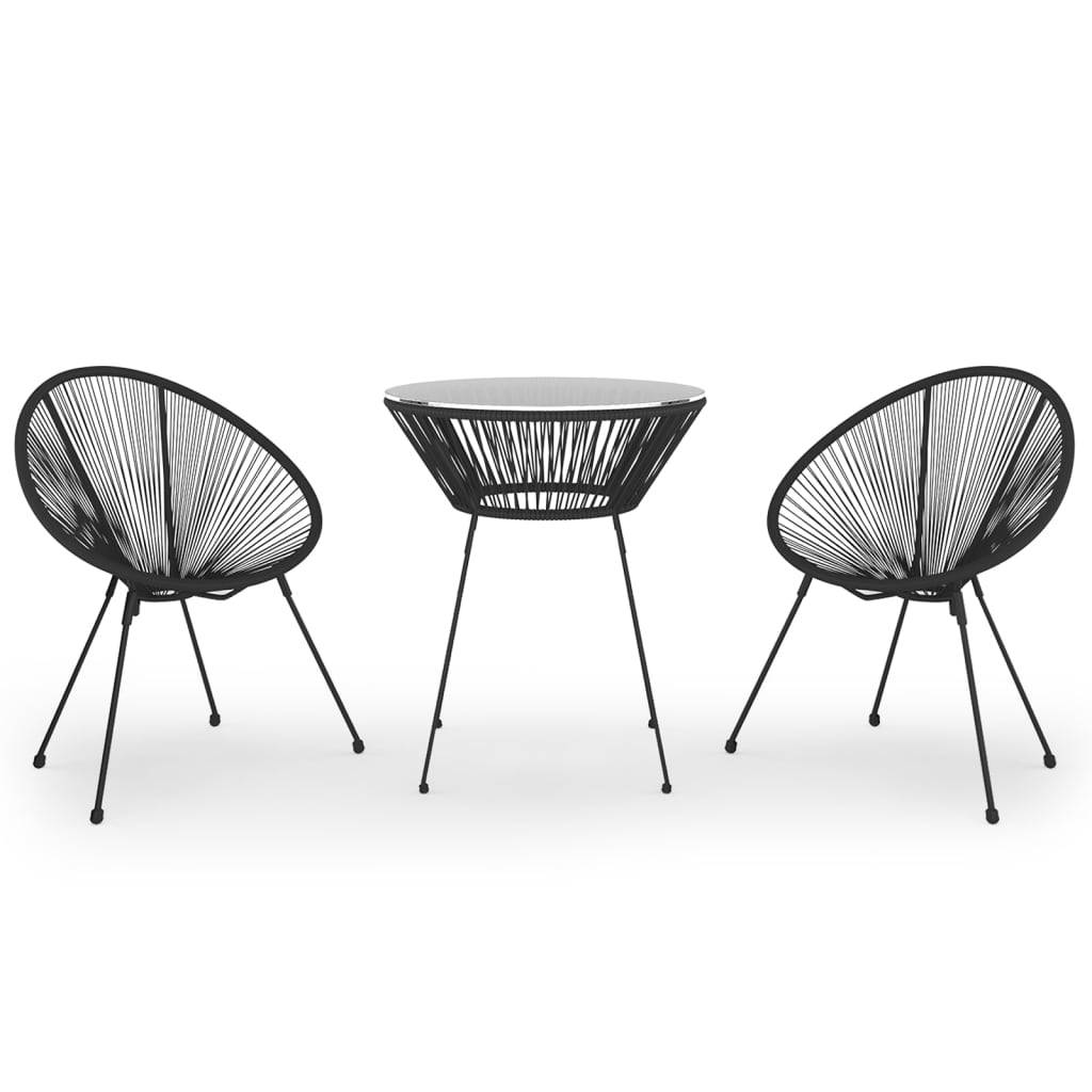 Salon de Jardin 3p Rotin PVC Rond Table Ronde Ø70cm Extérieur Noir – ComfortXL Outdoor Living - Image 2