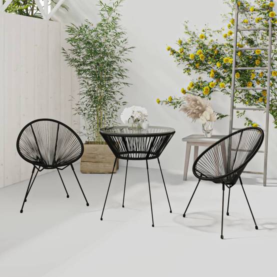Salon de Jardin 3p Rotin PVC Rond Table Ronde Ø70cm Extérieur Noir – ComfortXL Outdoor Living - Image 1