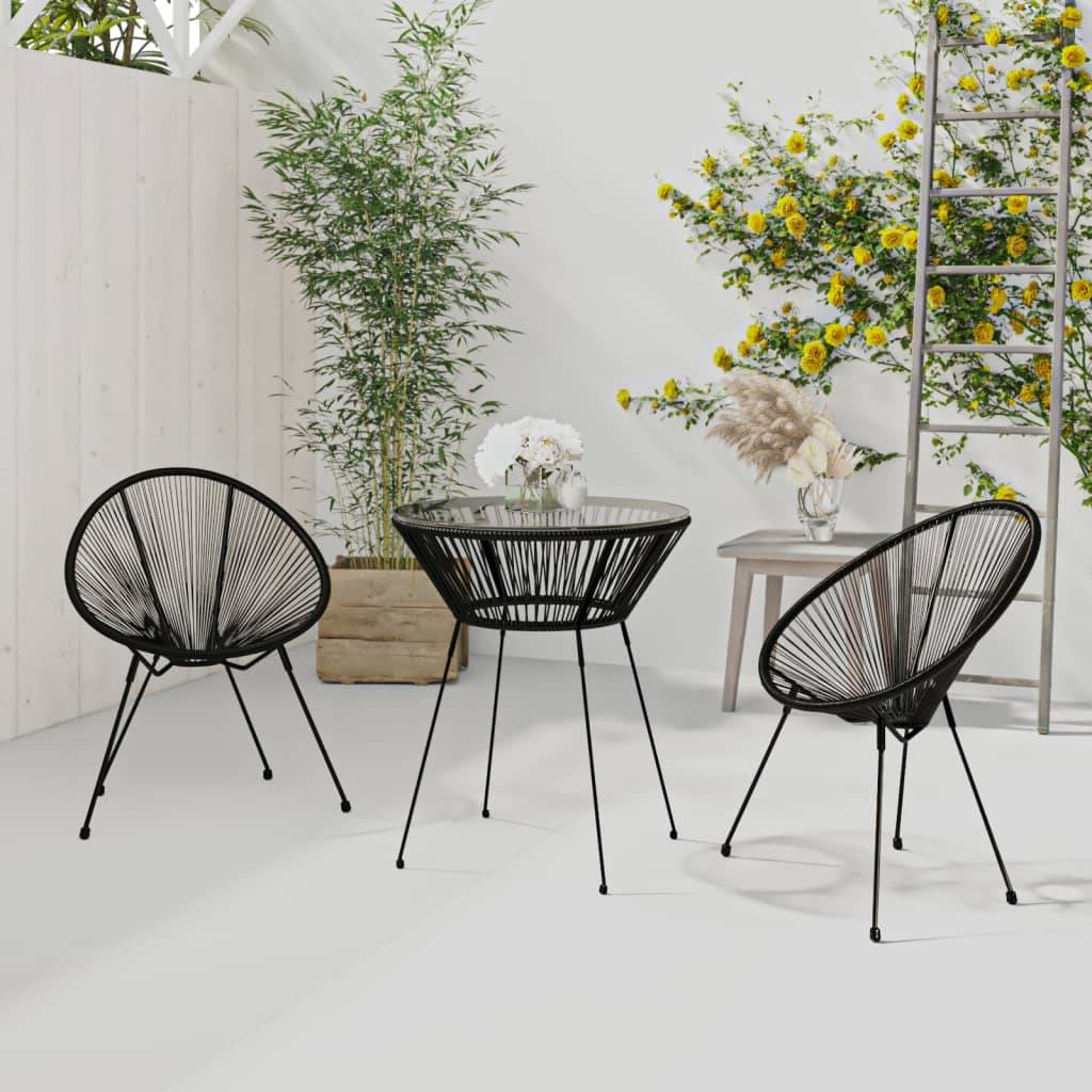Salon de Jardin 3p Rotin PVC Rond Table Ronde Ø70cm Extérieur Noir – ComfortXL Outdoor Living - Image 1
