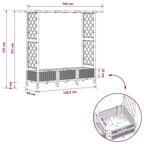 ComfortXL - Lit surélevé avec treillis toit polypropylène patio terrasse marron 164x40x127cm - ComfortXL Outdoor Living - Image 9