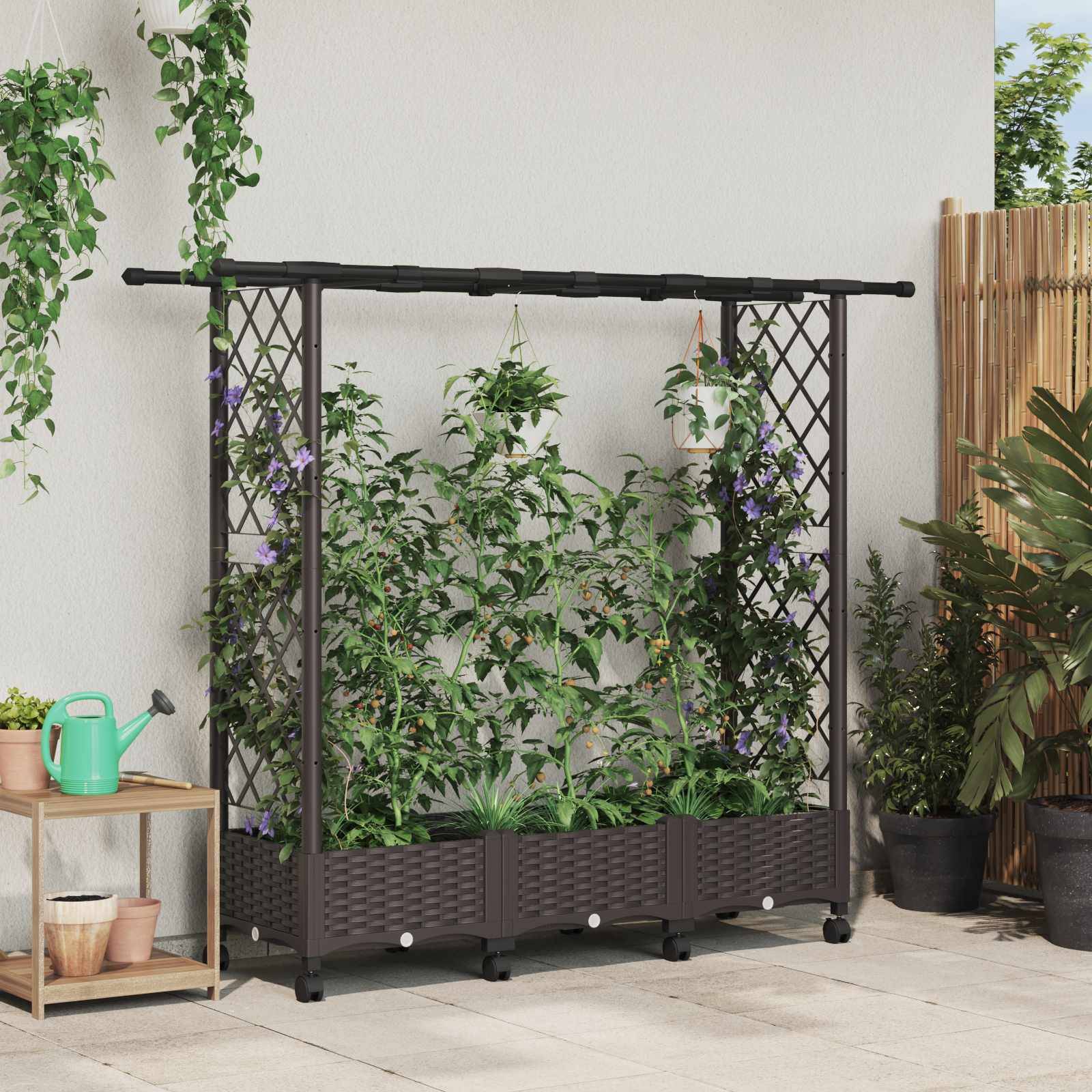 ComfortXL - Lit surélevé avec treillis toit polypropylène patio terrasse marron 164x40x127cm - ComfortXL Outdoor Living - Image 1