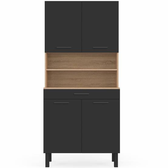 Buffet de cuisine 80 CM CINA 4 portes + tiroir façon hêtre et noir - Image 3