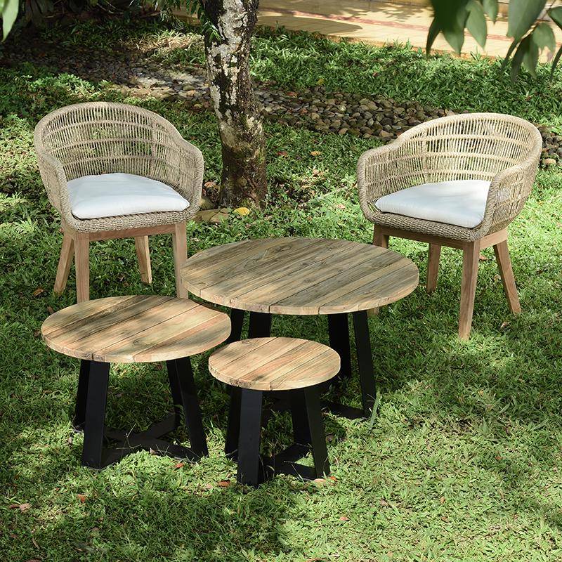 Table basse métal anthracite et teck recyclé D 40 cm Orsay - Gecko Jardin - Imagen 8
