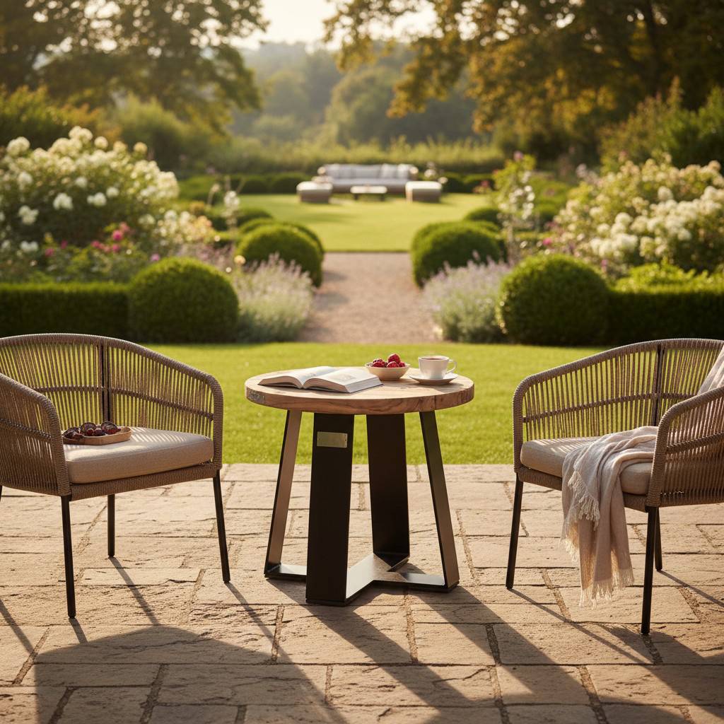 Table basse métal anthracite et teck recyclé D 40 cm Orsay - Gecko Jardin - Imagen 7