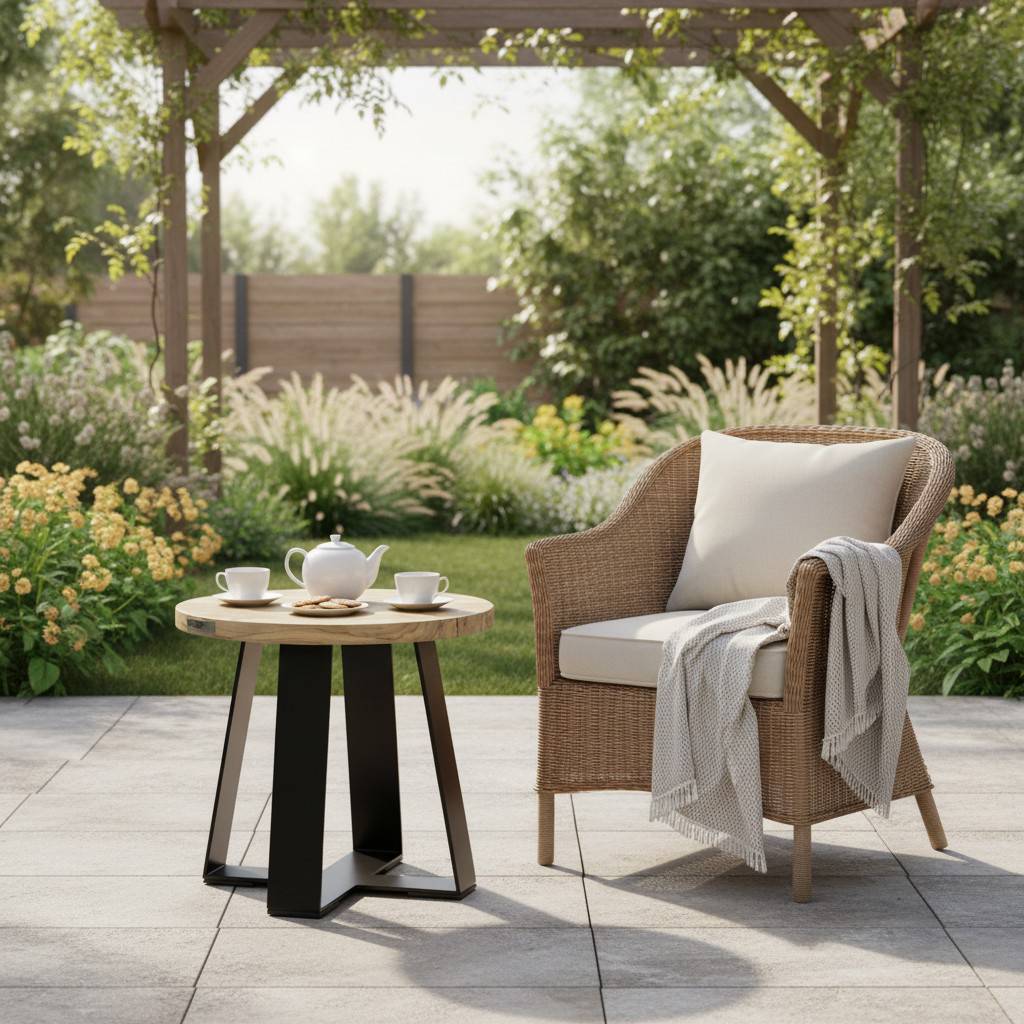 Table basse métal anthracite et teck recyclé D 40 cm Orsay - Gecko Jardin - Imagen 6