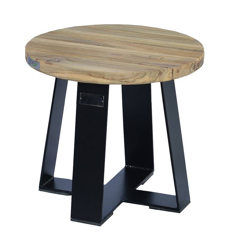 Table basse métal anthracite et teck recyclé D 40 cm Orsay - Gecko Jardin - Imagen 2