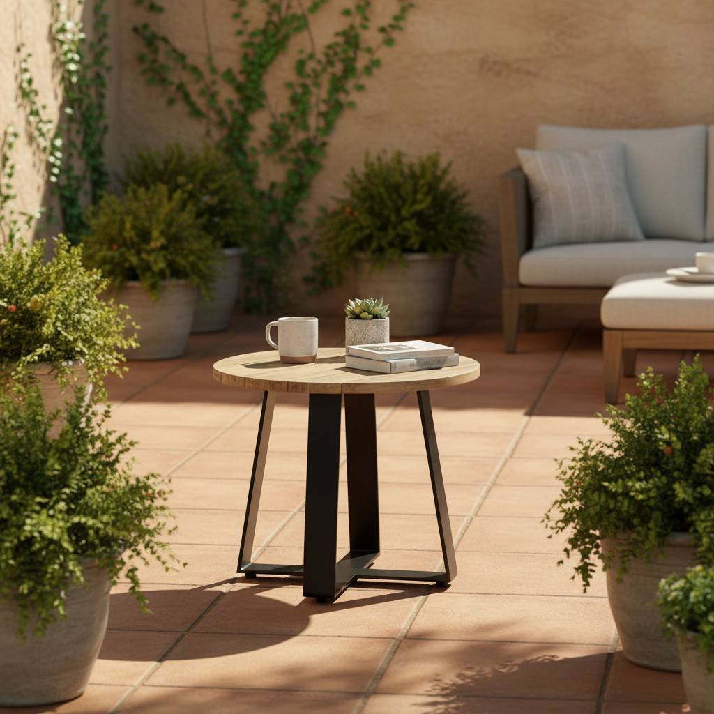 Table basse métal anthracite et teck recyclé D 40 cm Orsay - Gecko Jardin - Imagen 4