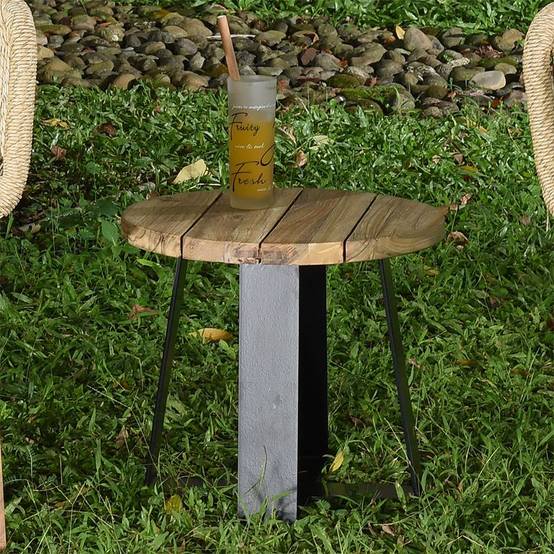 Table basse métal anthracite et teck recyclé D 40 cm Orsay - Gecko Jardin - Imagen 1