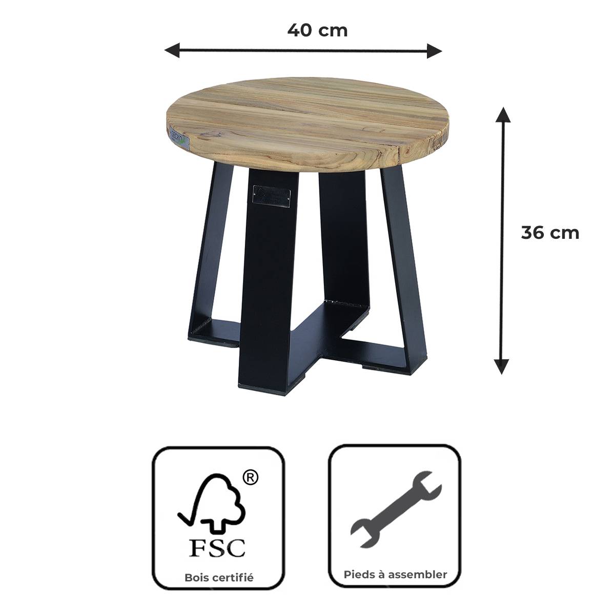 Table basse métal anthracite et teck recyclé D 40 cm Orsay - Gecko Jardin - Imagen 9