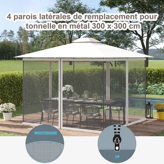 ComfortXL - Lot de 4 moustiquaires nylon pour tonnelle 3x3m protection anti-insectes zippée noir - ComfortXL Outdoor Living - Image 6