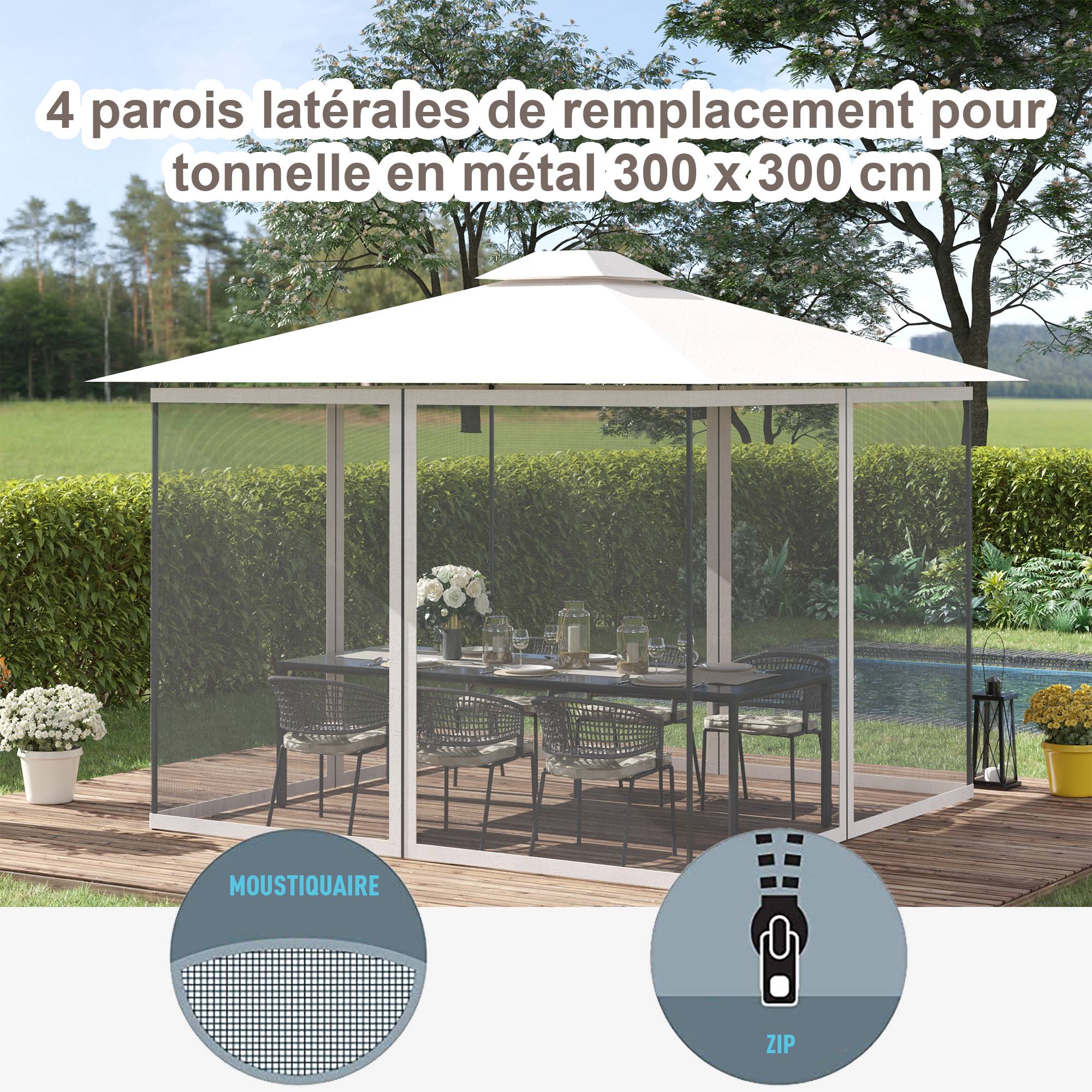 ComfortXL - Lot de 4 moustiquaires nylon pour tonnelle 3x3m protection anti-insectes zippée noir - ComfortXL Outdoor Living - Image 6
