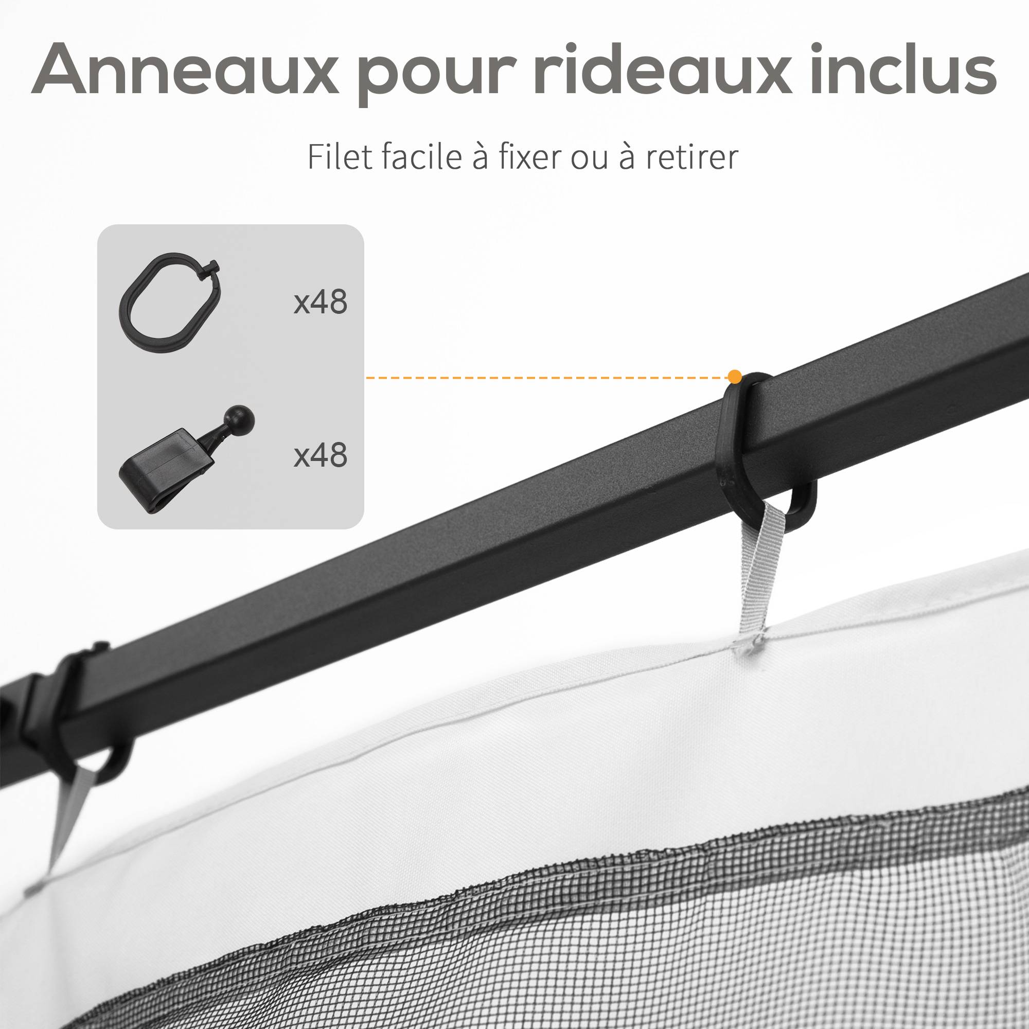 ComfortXL - Lot de 4 moustiquaires nylon pour tonnelle 3x3m protection anti-insectes zippée noir - ComfortXL Outdoor Living - Image 7