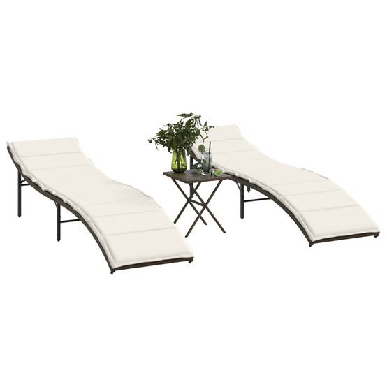 2 pcs Chaises longue | Transat | Bain de soleils avec table marron résine tressée - Image 2