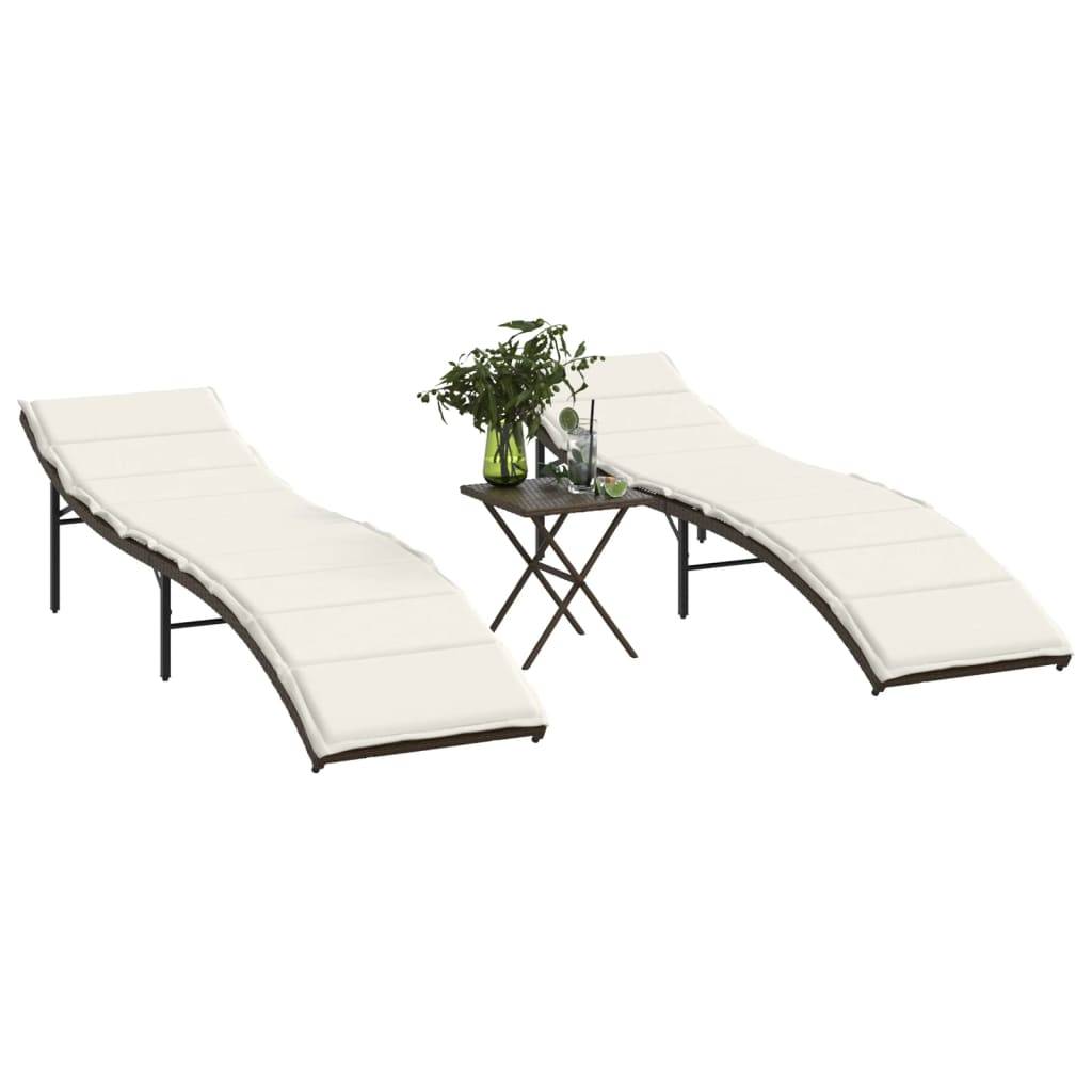 2 pcs Chaises longue | Transat | Bain de soleils avec table marron résine tressée - Image 2