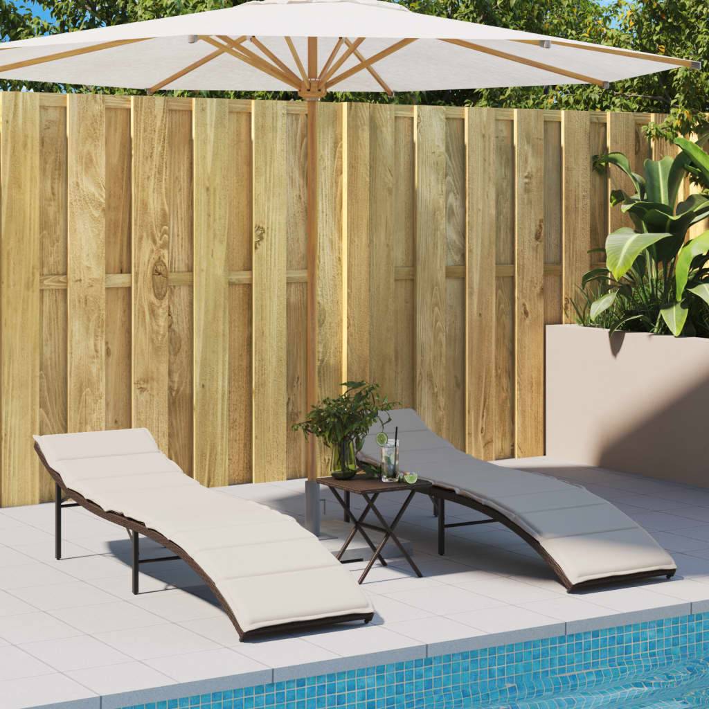 2 pcs Chaises longue | Transat | Bain de soleils avec table marron résine tressée - Image 3