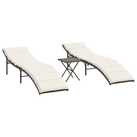 2 pcs Chaises longue | Transat | Bain de soleils avec table marron résine tressée - Image 1