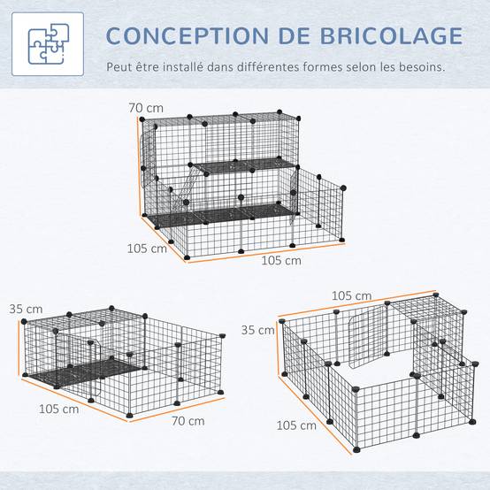 Parc modulable rongeurs métal 3 niveaux rampes 4 portes plateaux amovibles 111x75x119cm noir - ComfortXL Outdoor Living - Image 7
