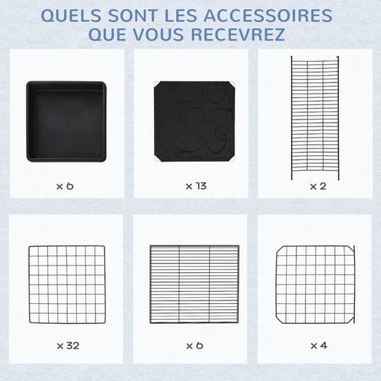 Parc modulable rongeurs métal 3 niveaux rampes 4 portes plateaux amovibles 111x75x119cm noir - ComfortXL Outdoor Living - Image 9