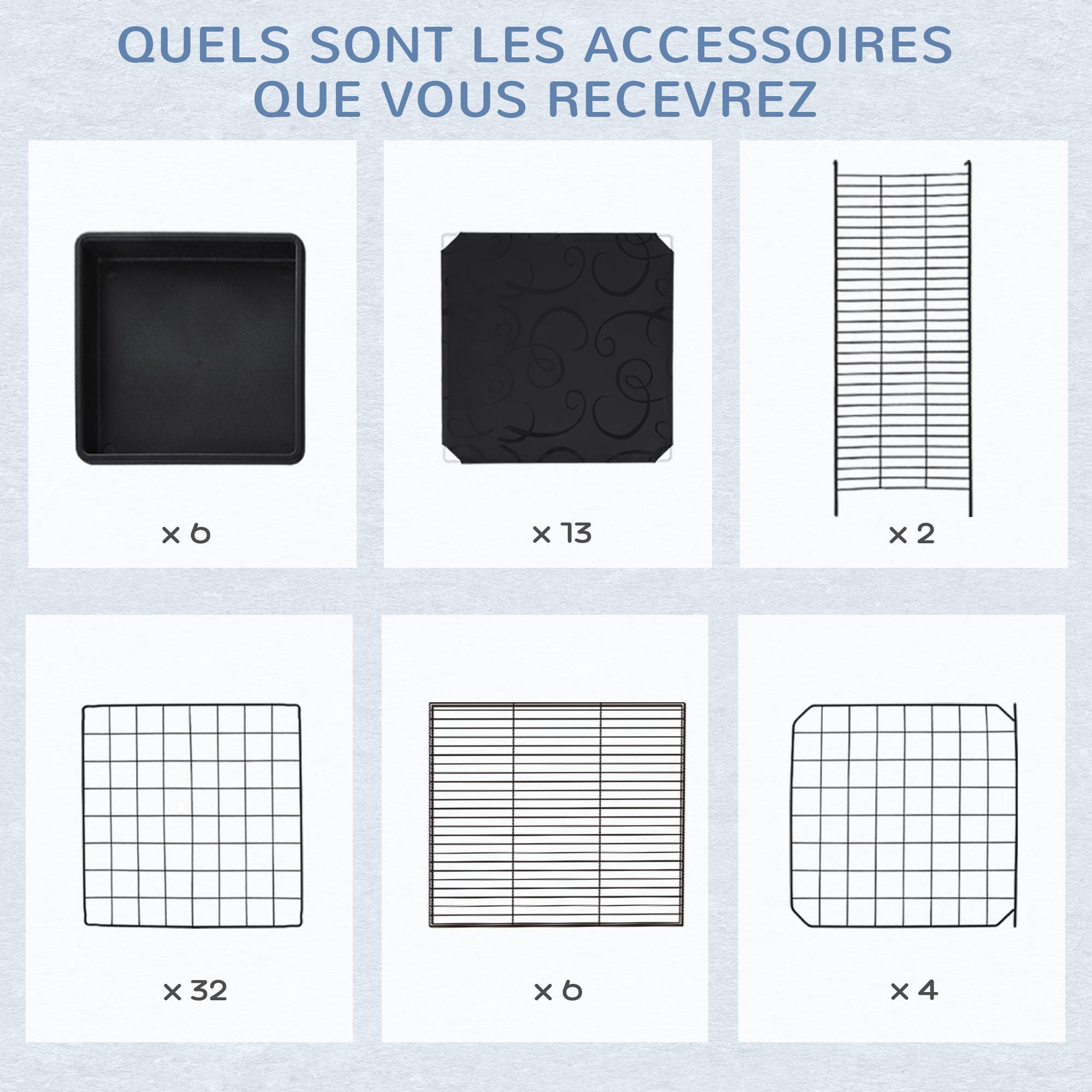 Parc modulable rongeurs métal 3 niveaux rampes 4 portes plateaux amovibles 111x75x119cm noir - ComfortXL Outdoor Living - Image 9