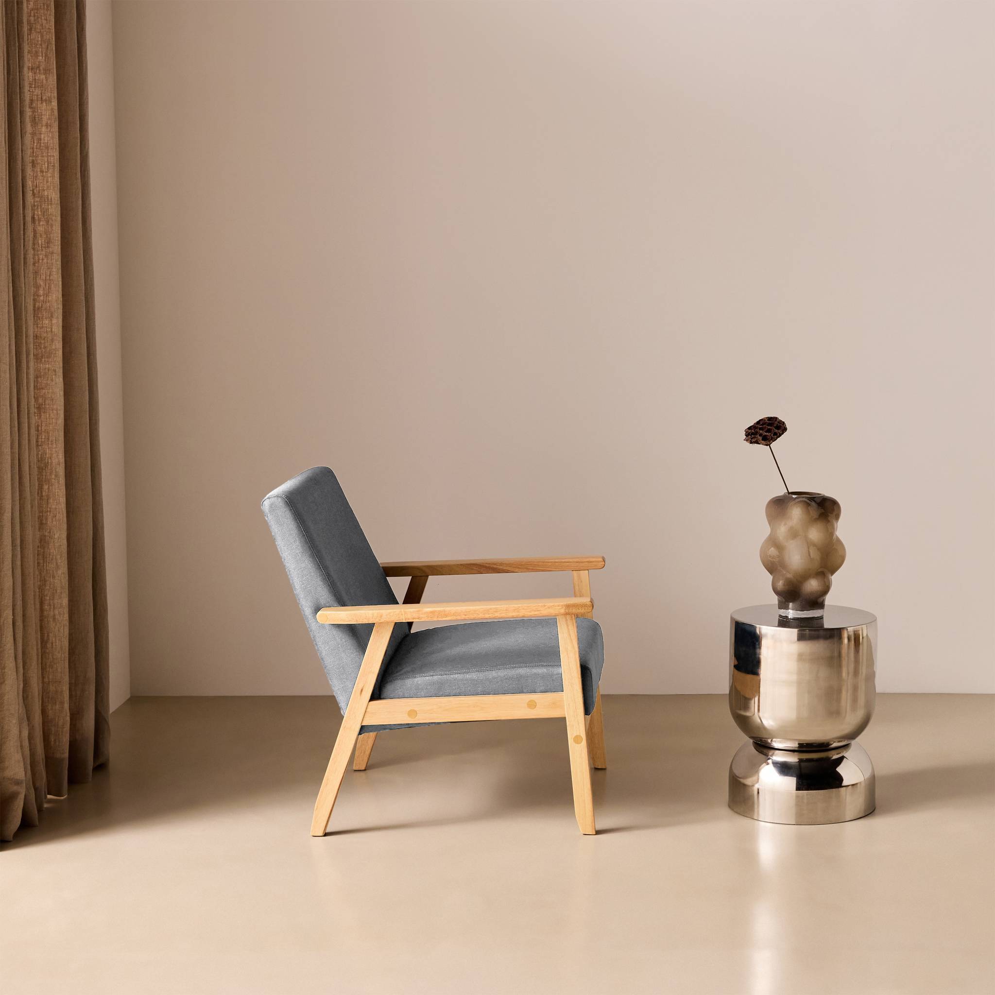 sweeek - Fauteuil scandinave en bois et tissu gris clair. Isak. L 64 x P 69.5 x H 73cm | sweeek - Image 7