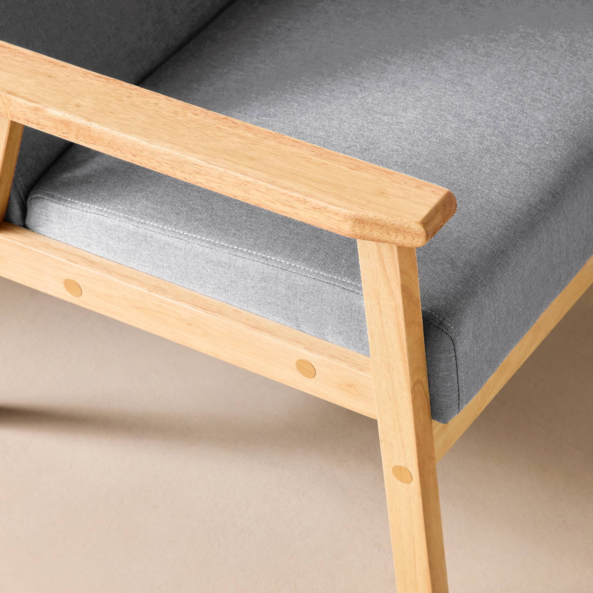 sweeek - Fauteuil scandinave en bois et tissu gris clair. Isak. L 64 x P 69.5 x H 73cm | sweeek - Image 4
