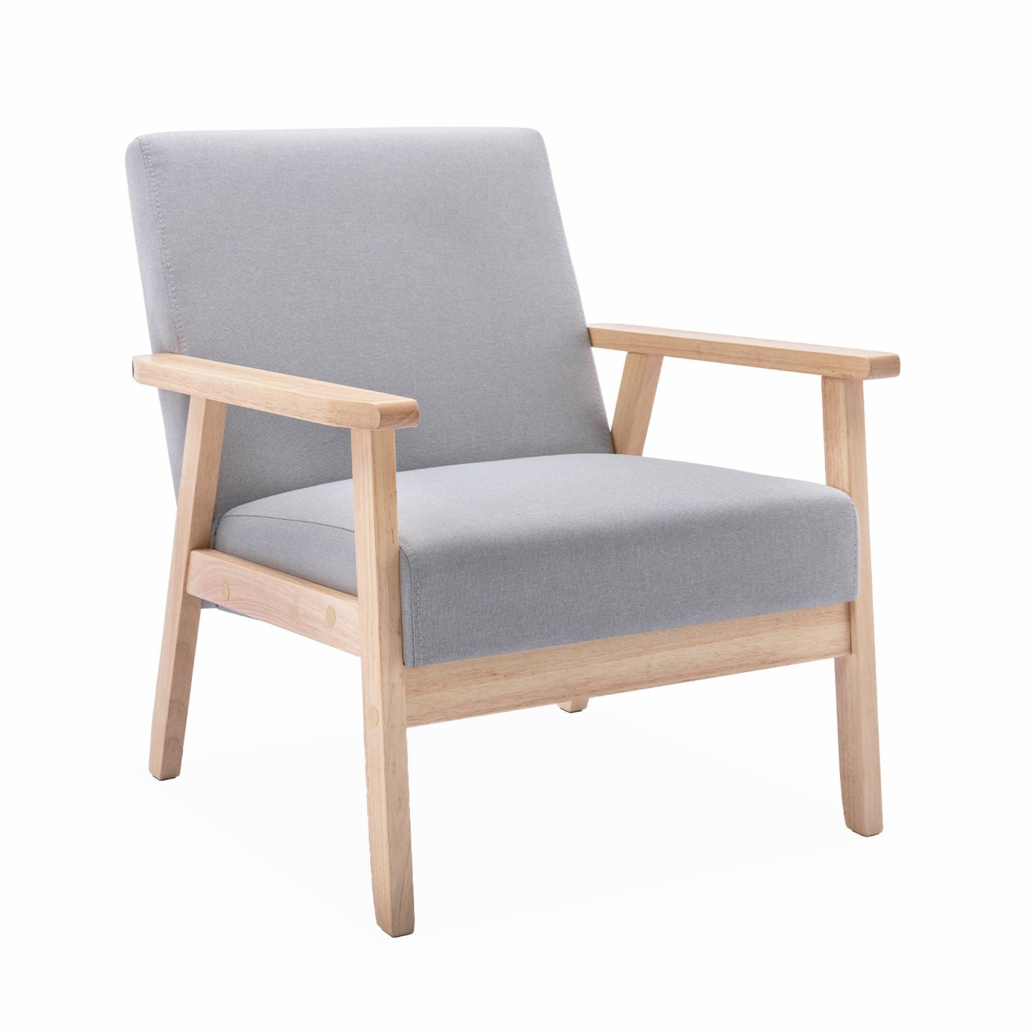 sweeek - Fauteuil scandinave en bois et tissu gris clair. Isak. L 64 x P 69.5 x H 73cm | sweeek - Image 2