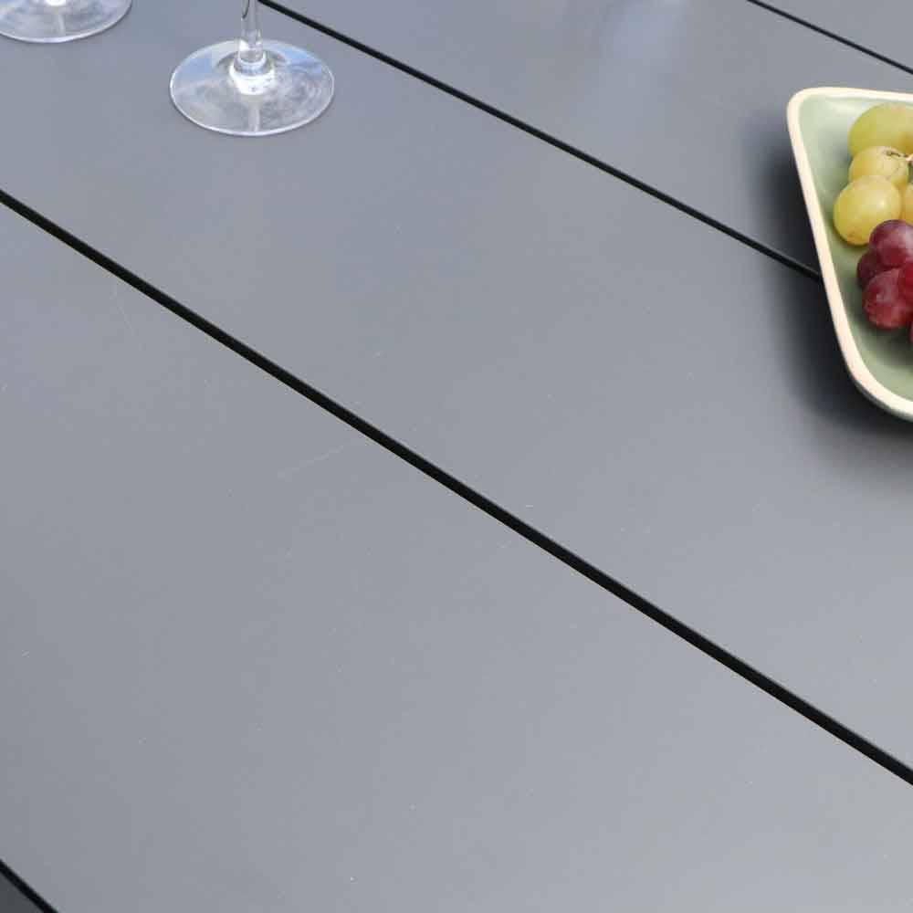 Wilsa Garden - Ensemble HPL 6/10p en aluminium noir et plateau en HPL gris avec 6 fauteuils et 4 chaises pliantes en aluminium et textilène - Imagen 5