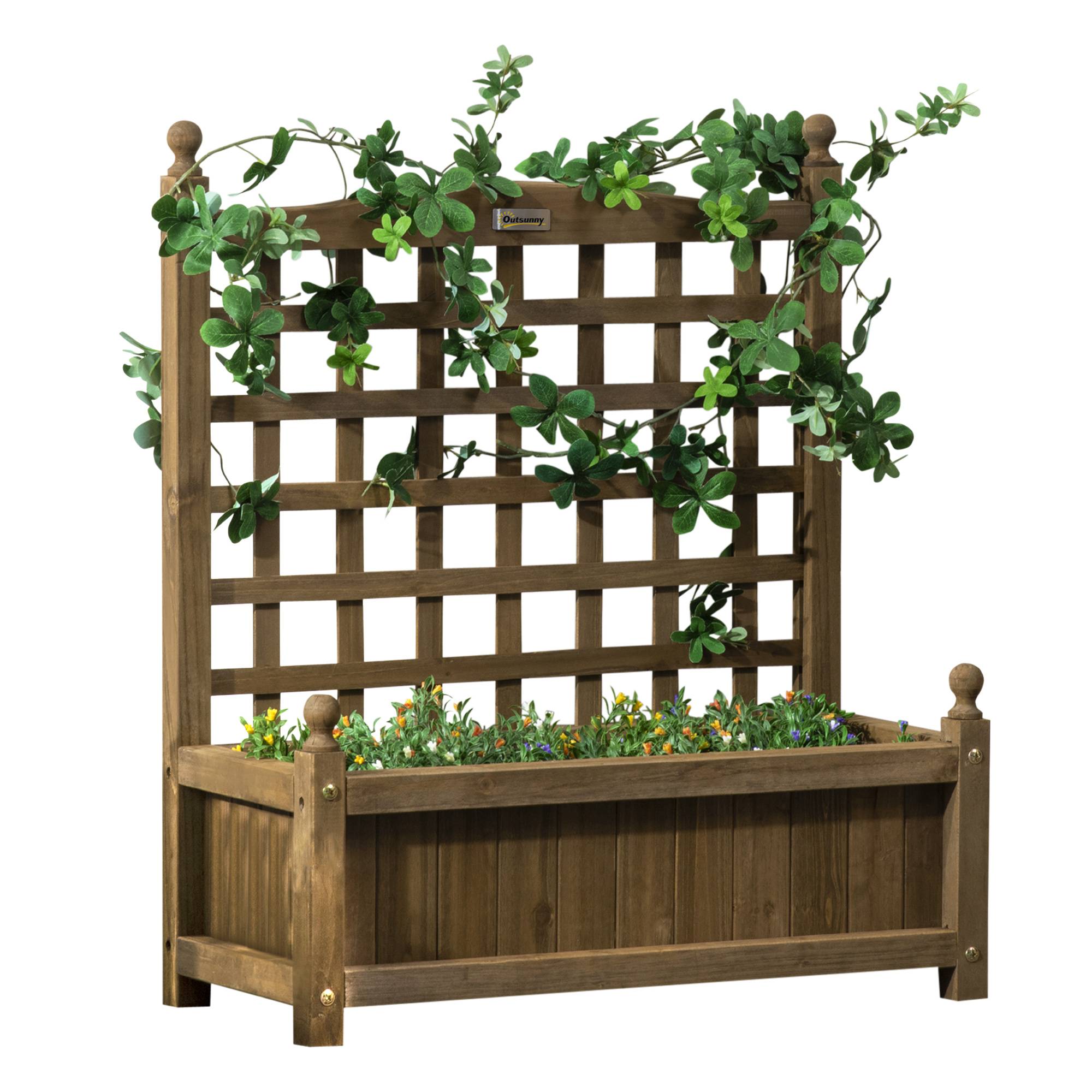 Sans Marque - Jardinière avec treillis bac à fleurs jardinière sur pied 64 x 28 x 75 cm inserts d'irrigation bois massif