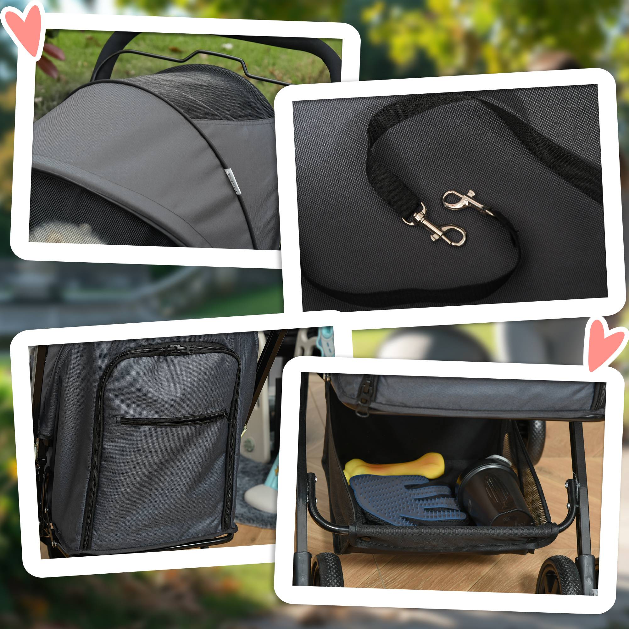 Poussette pour chien animaux de compagnie pliable 4 roues EVA guidon réglable panier 76,5 x 52 x 95 cm - Image 10