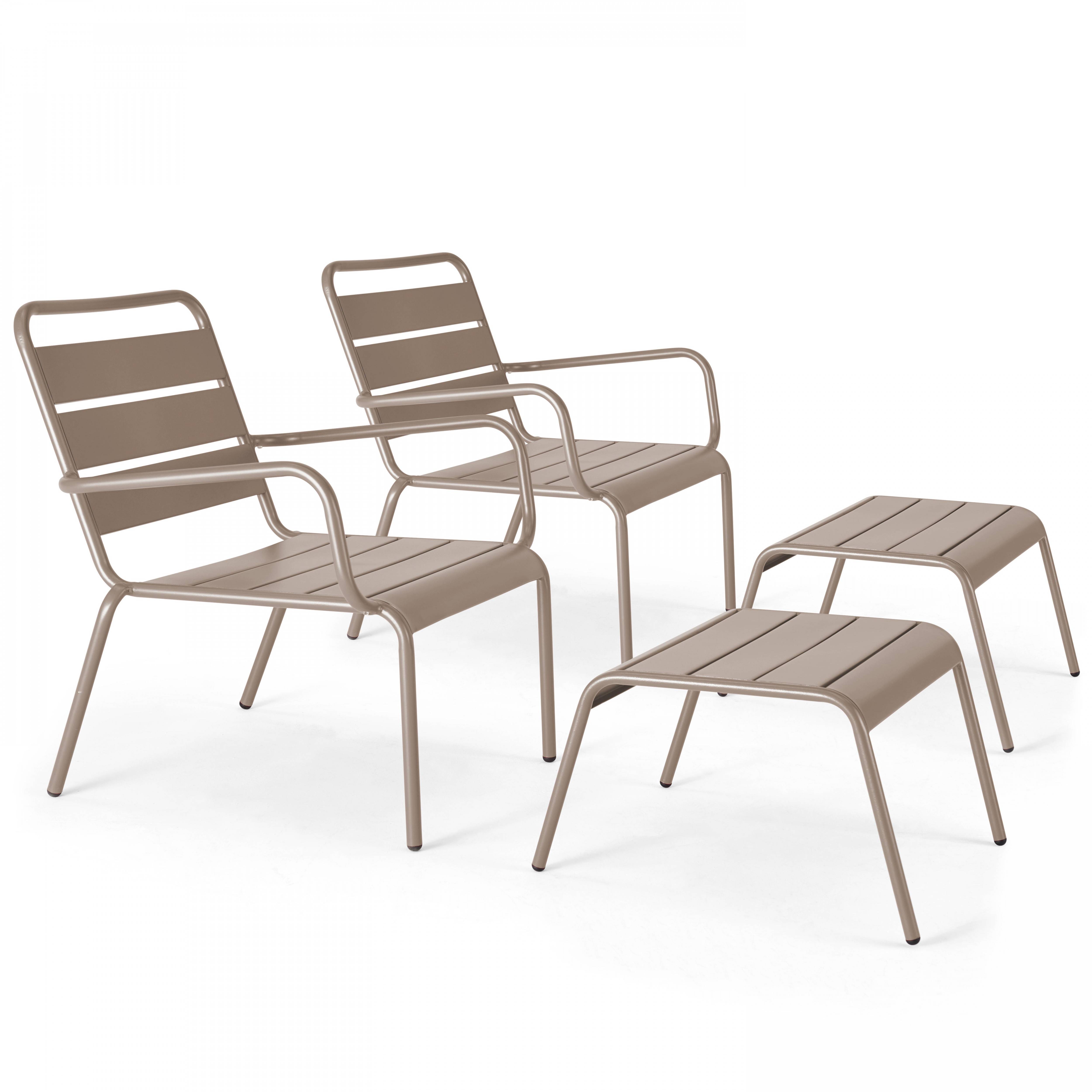 Oviala - Lot de 2 fauteuils relax avec repose-pieds en métal taupe Palavas - Oviala - Imagen 1