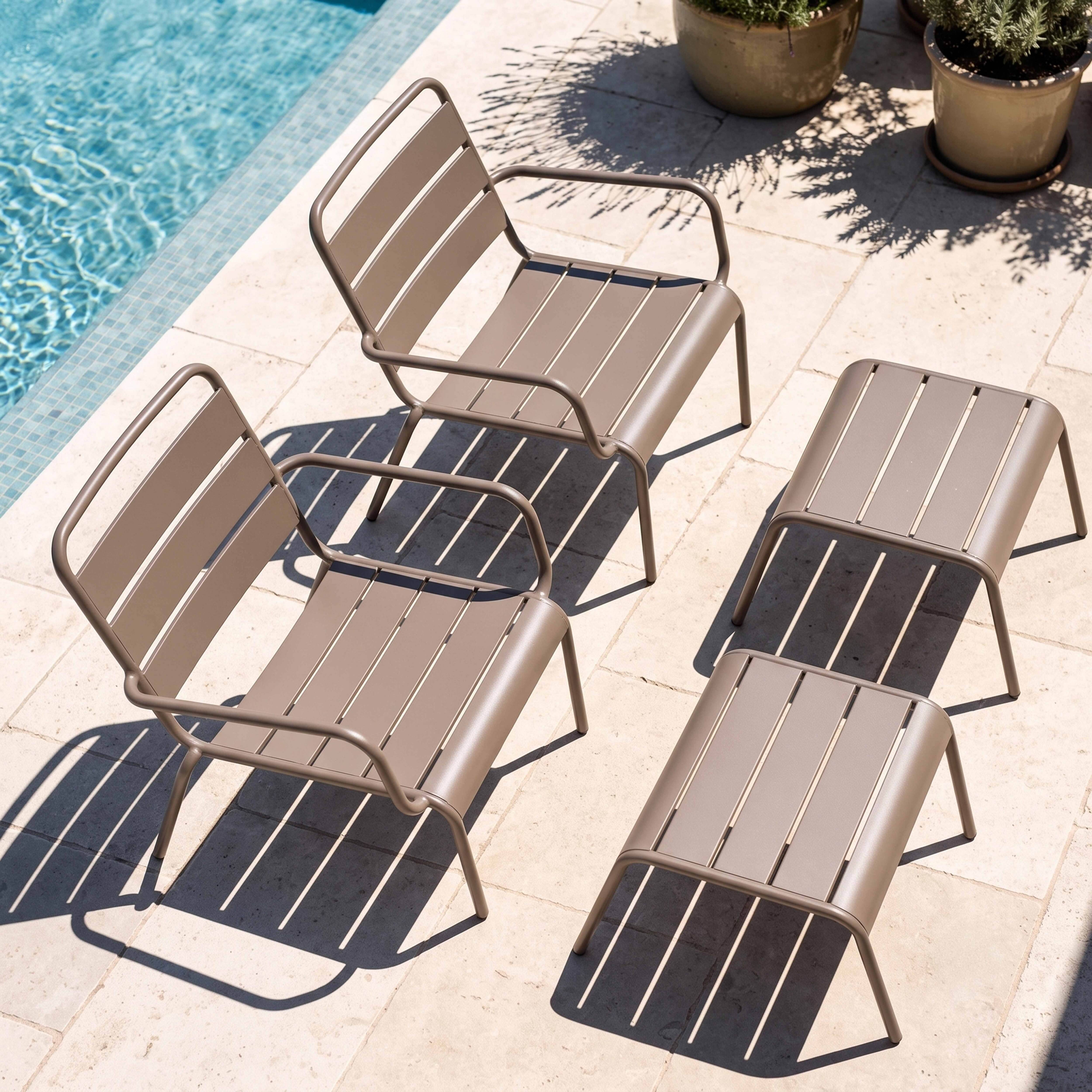 Oviala - Lot de 2 fauteuils relax avec repose-pieds en métal taupe Palavas - Oviala - Imagen 3