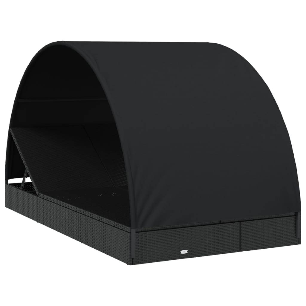 Helloshop26 - Transat chaise longue bain de soleil 2 places avec toit rond noir 211x112x140 cm - Imagen 2