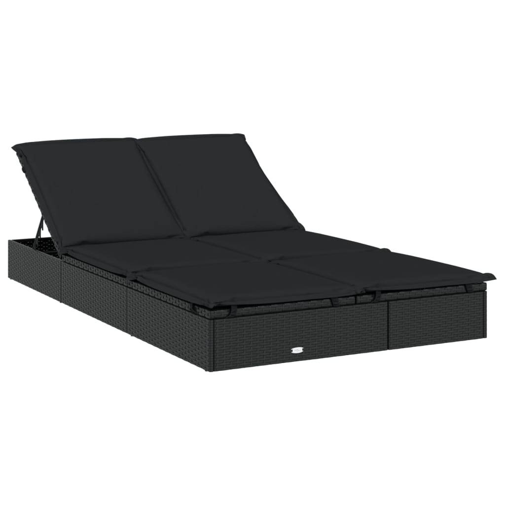 Helloshop26 - Transat chaise longue bain de soleil 2 places avec toit rond noir 211x112x140 cm - Imagen 4