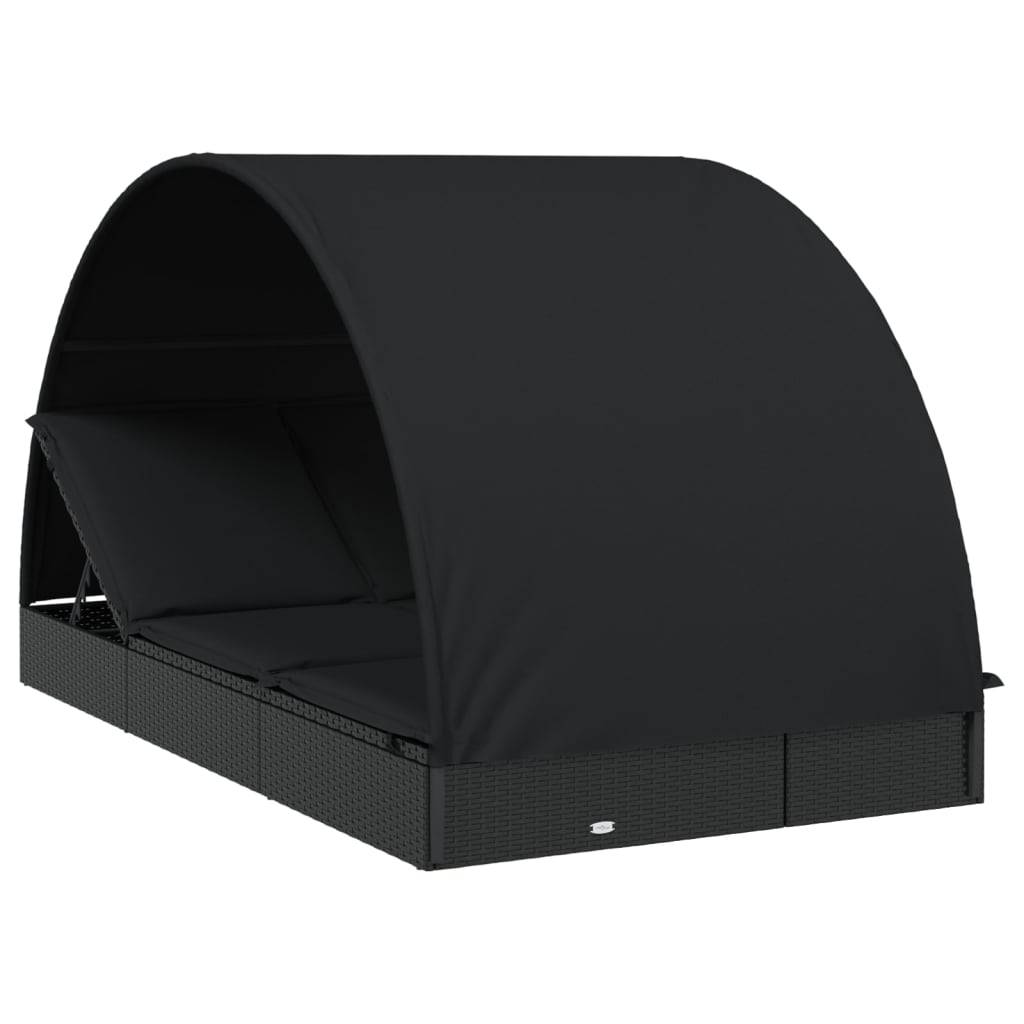 Helloshop26 - Transat chaise longue bain de soleil 2 places avec toit rond noir 211x112x140 cm - Imagen 1