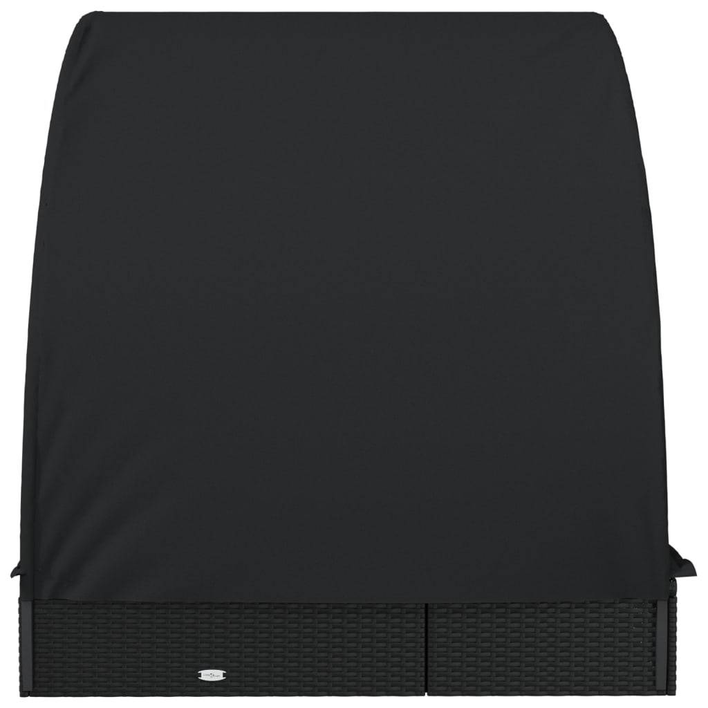 Helloshop26 - Transat chaise longue bain de soleil 2 places avec toit rond noir 211x112x140 cm - Imagen 5