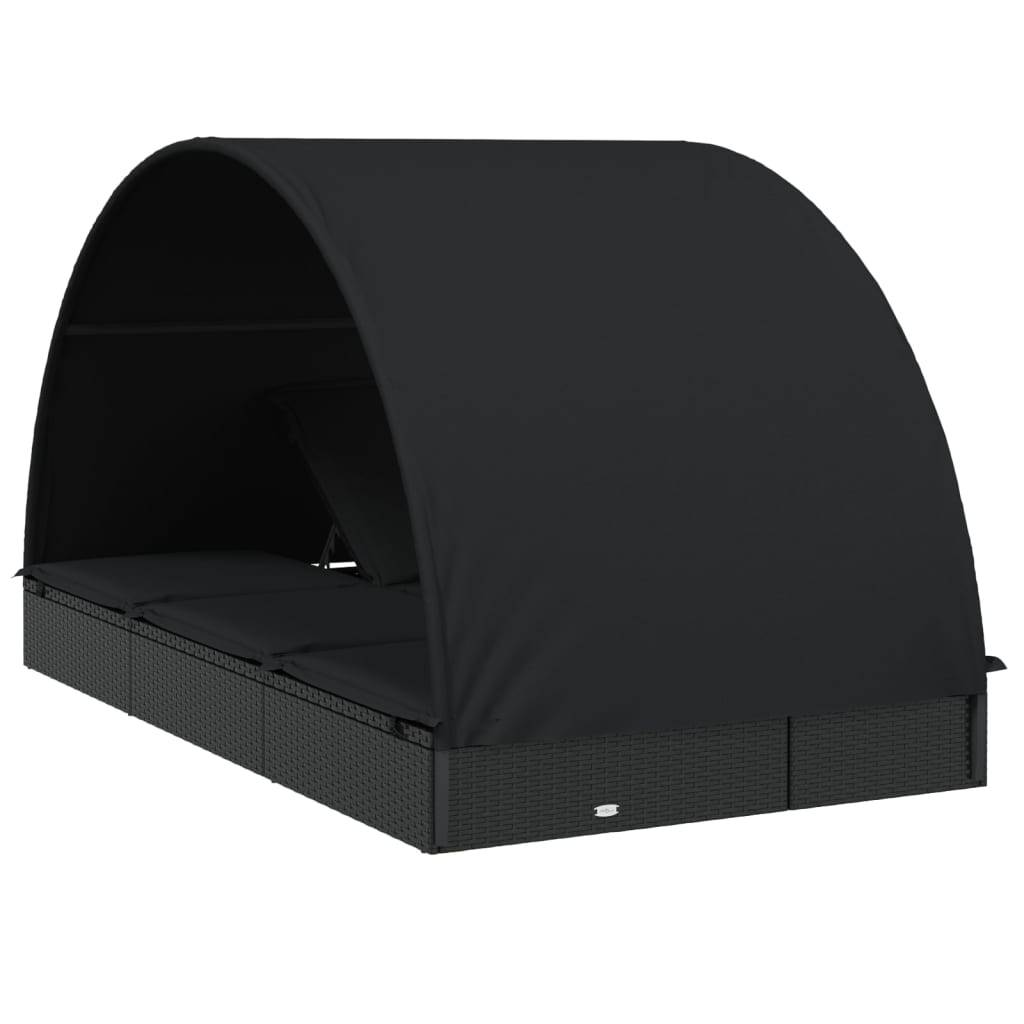 Helloshop26 - Transat chaise longue bain de soleil 2 places avec toit rond noir 211x112x140 cm - Imagen 6