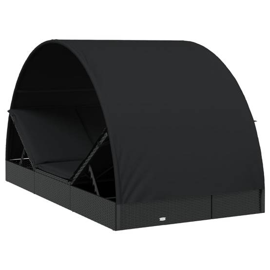 Helloshop26 - Transat chaise longue bain de soleil 2 places avec toit rond noir 211x112x140 cm - Imagen 7